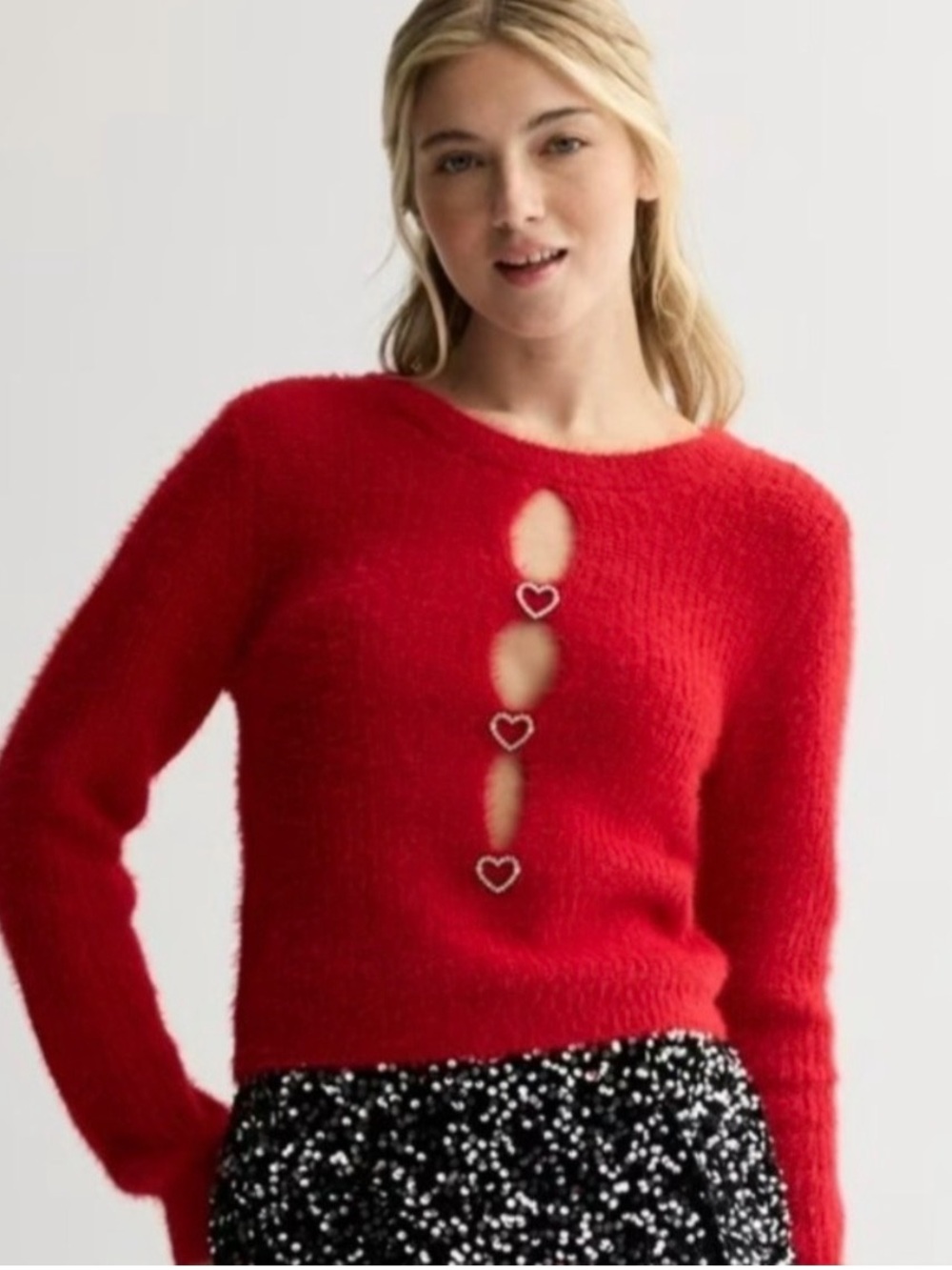 MADDEN GIRL Red Peekaboo Hearts Sweater